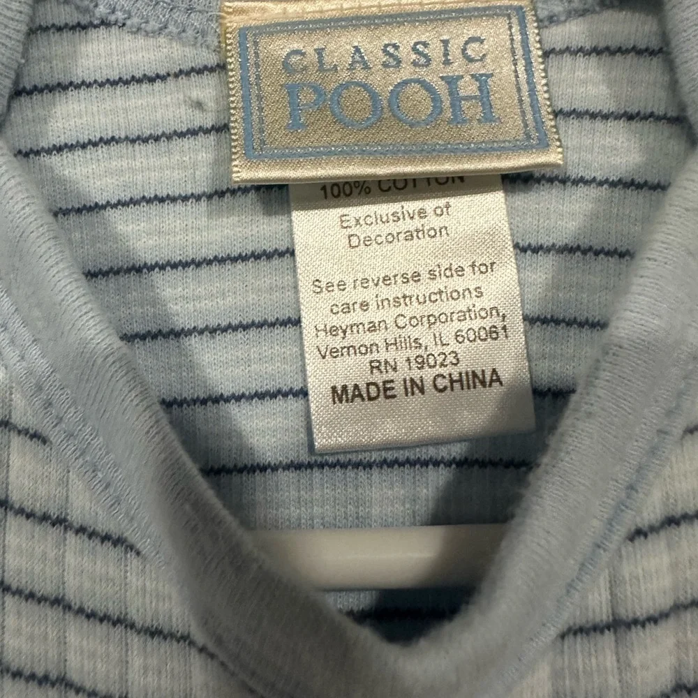 Vintage Classic Pooh Blue Striped Newborn Sleep Gown Embroidered 0-3 months